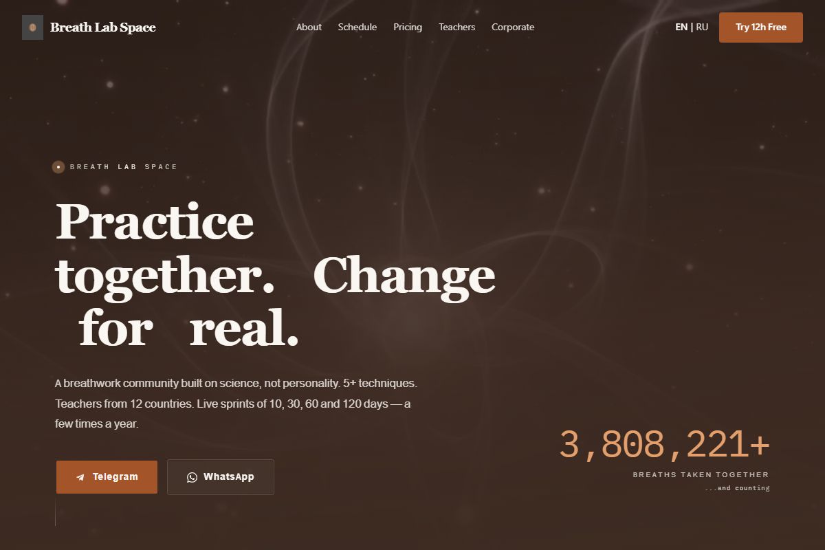 Screenshot del sito Breath Lab Space